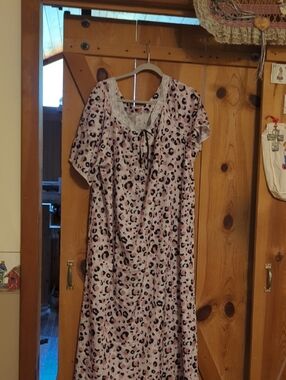 Pink Leopard Print Nightgown with Lace Trim